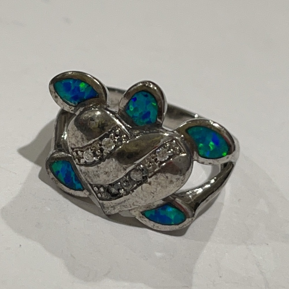 925 Sterling Silver Opal Turtle Ring - image 2